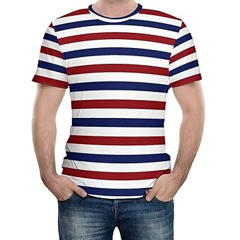 サッカーシャツ 白/青/赤 ストライプ アトレティコ・マドリード風の赤と白のストライプ柄 セミ